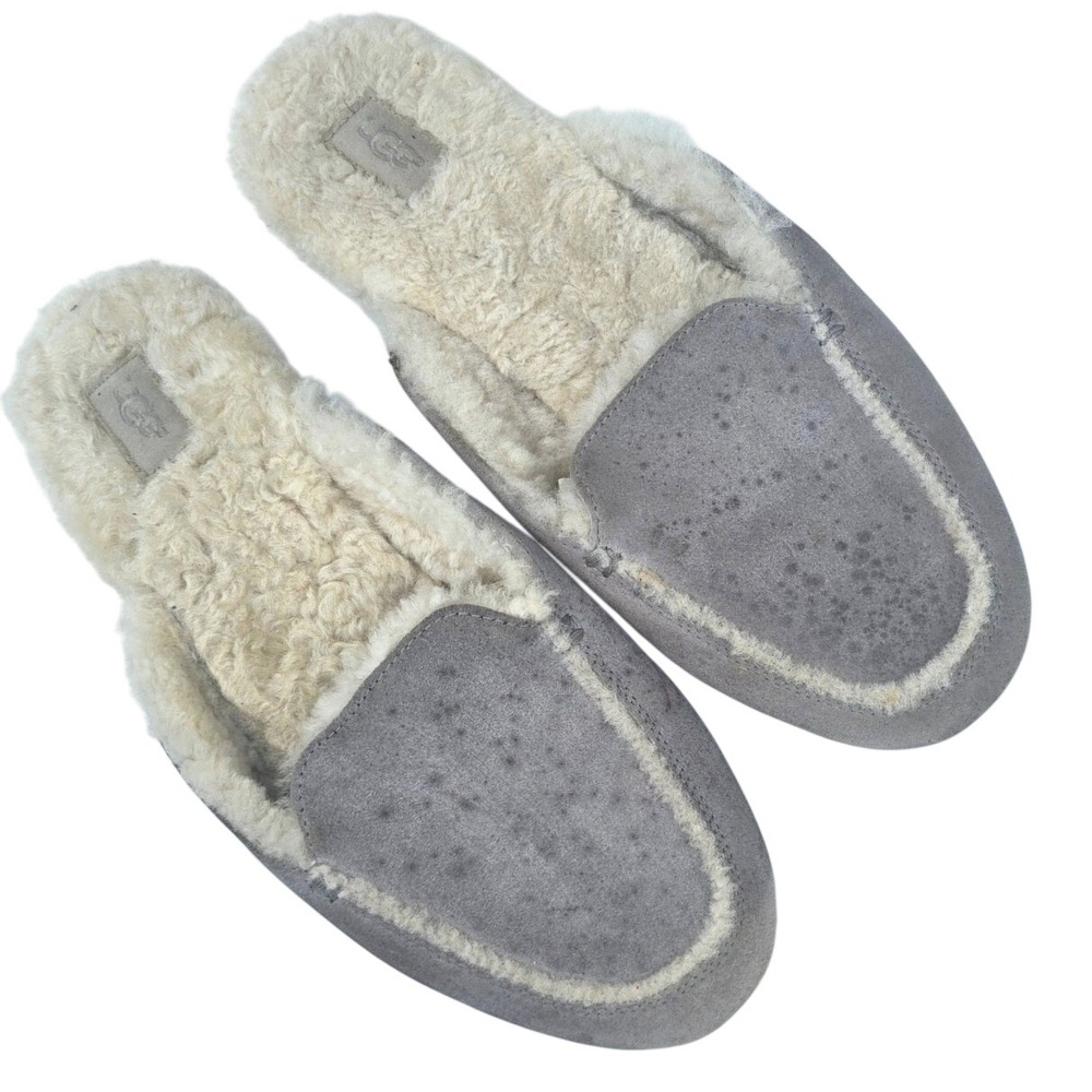 UGG Lane Grey Suede Shearling Lined Loafer Slide Slippers 1019066 10